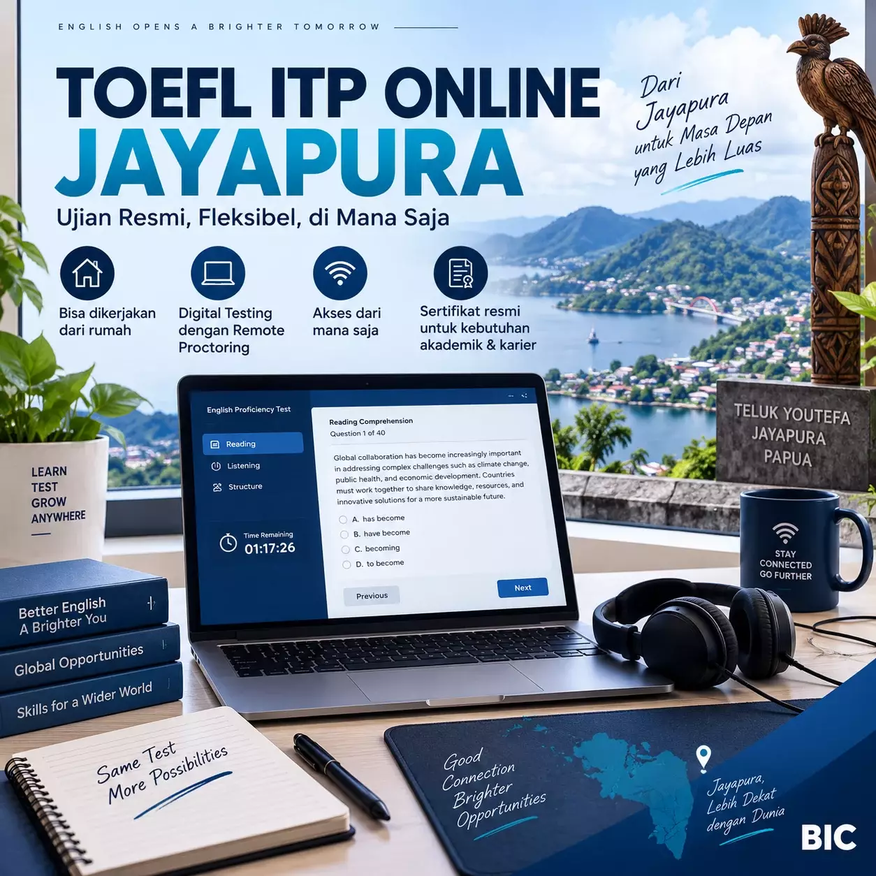 Tes TOEFL ITP Online Jayapura: Bisa dari Rumah Tes TOEFL ITP Online Jayapura: Bisa dari Rumah - Bahasa Inggris Center (BIC)