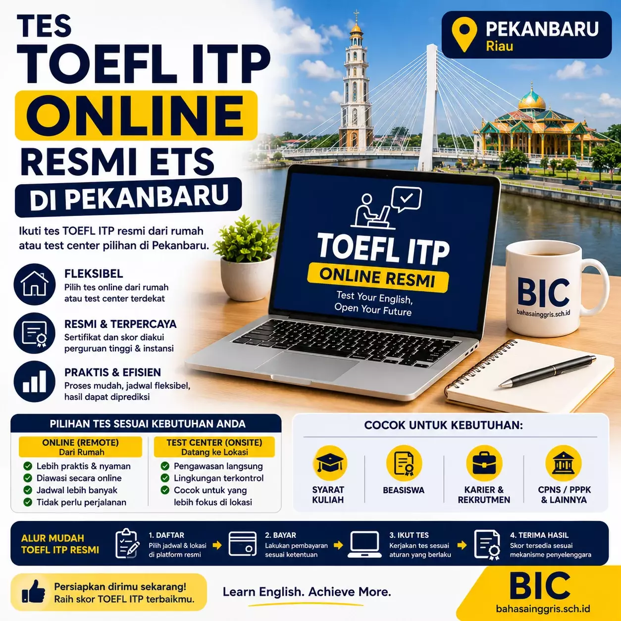 Tes TOEFL ITP Online Resmi ETS di Pekanbaru Tes TOEFL ITP Online Resmi ETS di Pekanbaru - Bahasa Inggris Center (BIC)