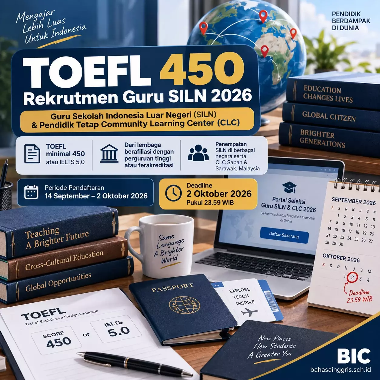 Syarat TOEFL Rekrutmen Guru SILN 2026 Minimal 450 Syarat TOEFL Rekrutmen Guru SILN 2026 Minimal 450 - Bahasa Inggris Center (BIC)