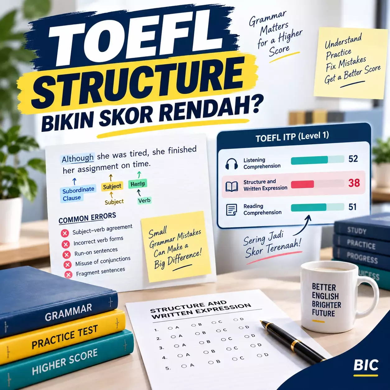 Kenapa TOEFL Structure Sering Bikin Skor Rendah? Kenapa TOEFL Structure Sering Bikin Skor Rendah? - Bahasa Inggris Center (BIC)