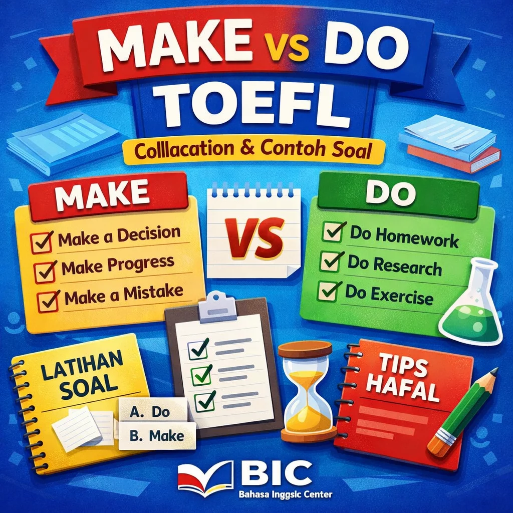 Make vs Do TOEFL Panduan Collocation + Contoh Soal Make vs Do TOEFL Panduan Collocation + Contoh Soal - Bahasa Inggris Center (BIC)