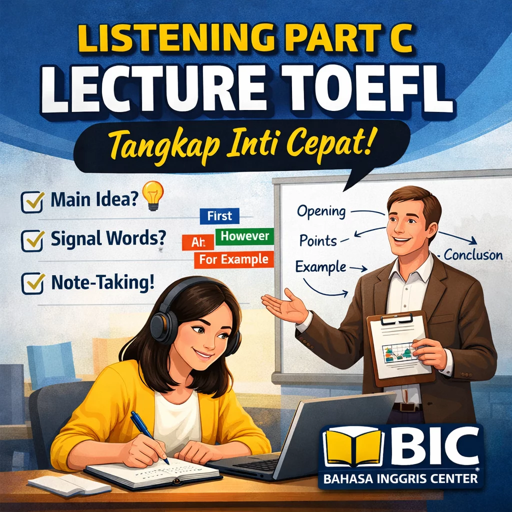 Listening Part C Lecture TOEFL Tangkap Inti Cepat Listening Part C Lecture TOEFL Tangkap Inti Cepat - Bahasa Inggris Center (BIC)