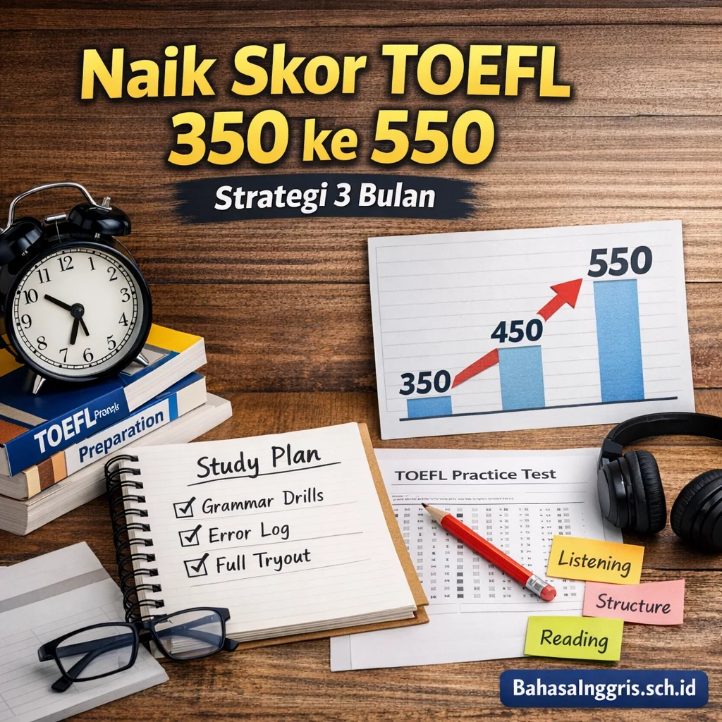 Naik Skor TOEFL 350 ke 550 Strategi 3 Bulan Naik Skor TOEFL 350 ke 550 Strategi 3 Bulan - Bahasa Inggris Center (BIC)