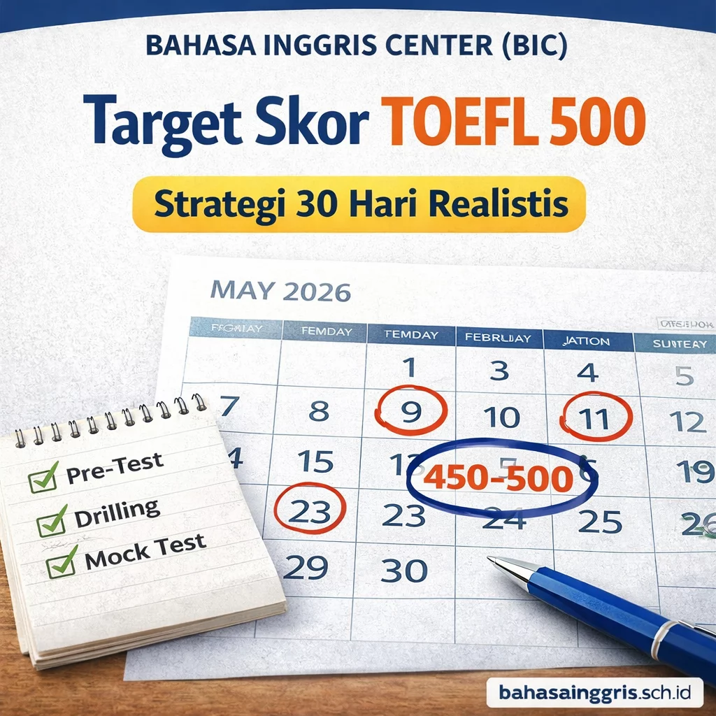 Target Skor TOEFL 500 Strategi 30 Hari Realistis Target Skor TOEFL 500 Strategi 30 Hari Realistis - Bahasa Inggris Center (BIC)