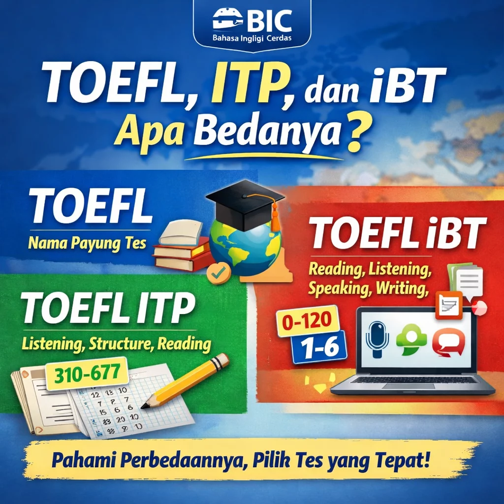 TOEFL, ITP, dan iBT Apa Bedanya? Panduan Tepat TOEFL, ITP, dan iBT Apa Bedanya? Panduan Tepat - Bahasa Inggris Center (BIC)