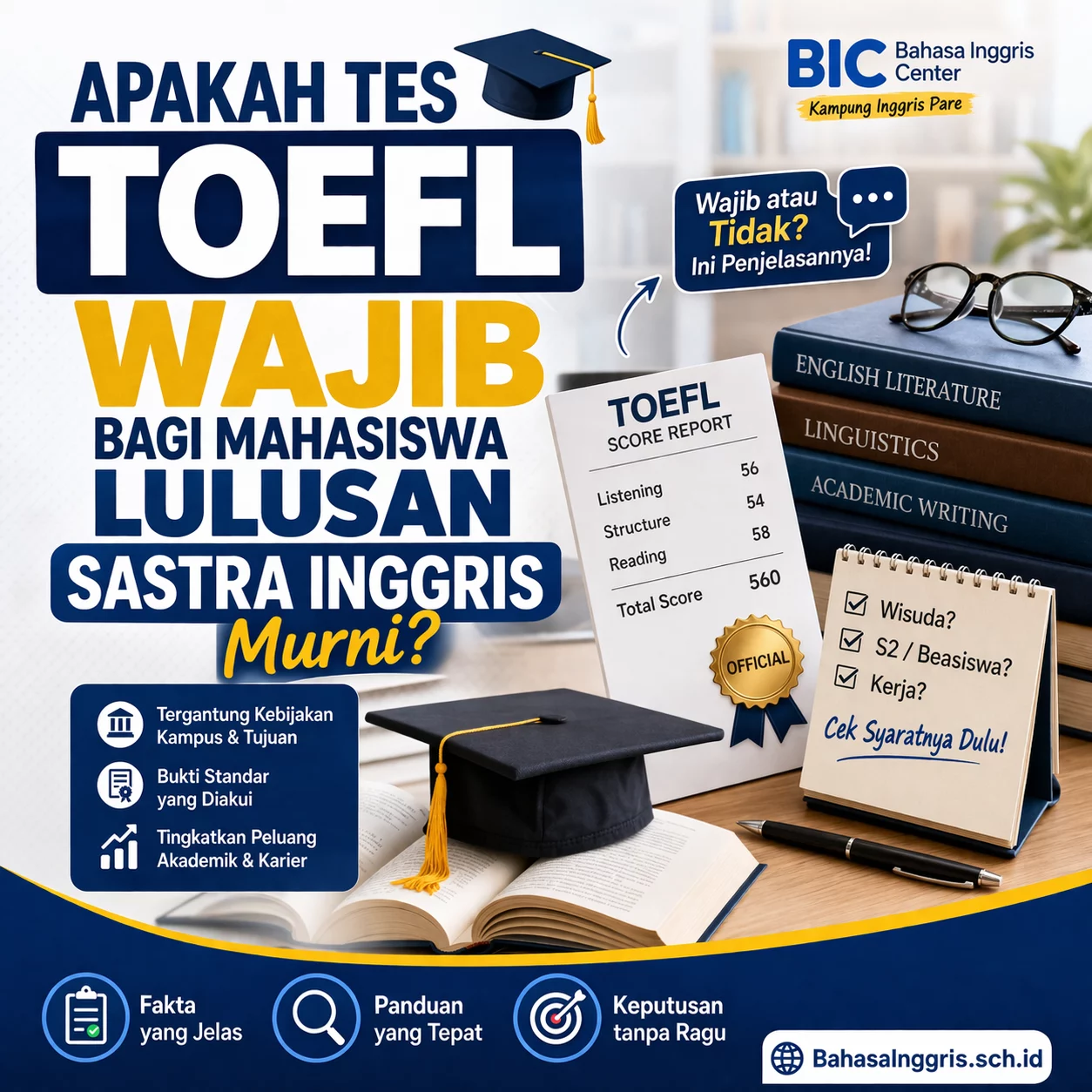 Apakah Lulusan Sastra Inggris Tetap Wajib TOEFL? Apakah Lulusan Sastra Inggris Tetap Wajib TOEFL? - Bahasa Inggris Center (BIC)