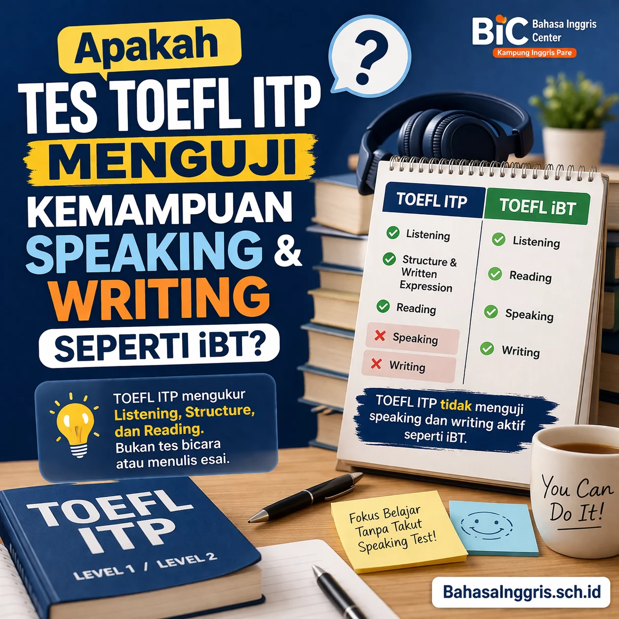 TOEFL ITP vs iBT: Ada Tes Speaking Tidak? TOEFL ITP vs iBT: Ada Tes Speaking Tidak? - Bahasa Inggris Center (BIC)