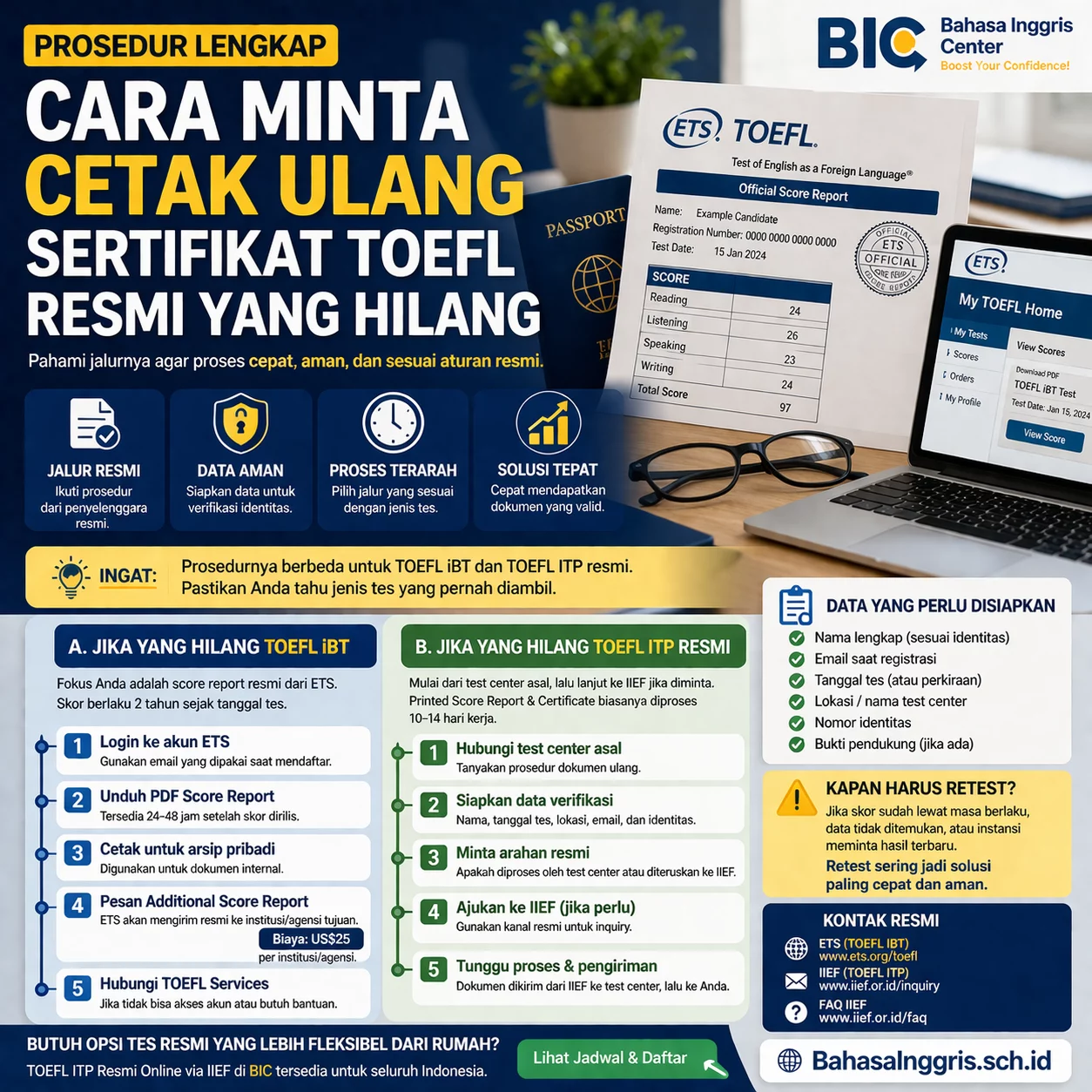 Prosedur Cetak Ulang TOEFL Resmi yang Hilang Prosedur Cetak Ulang TOEFL Resmi yang Hilang - Bahasa Inggris Center (BIC)