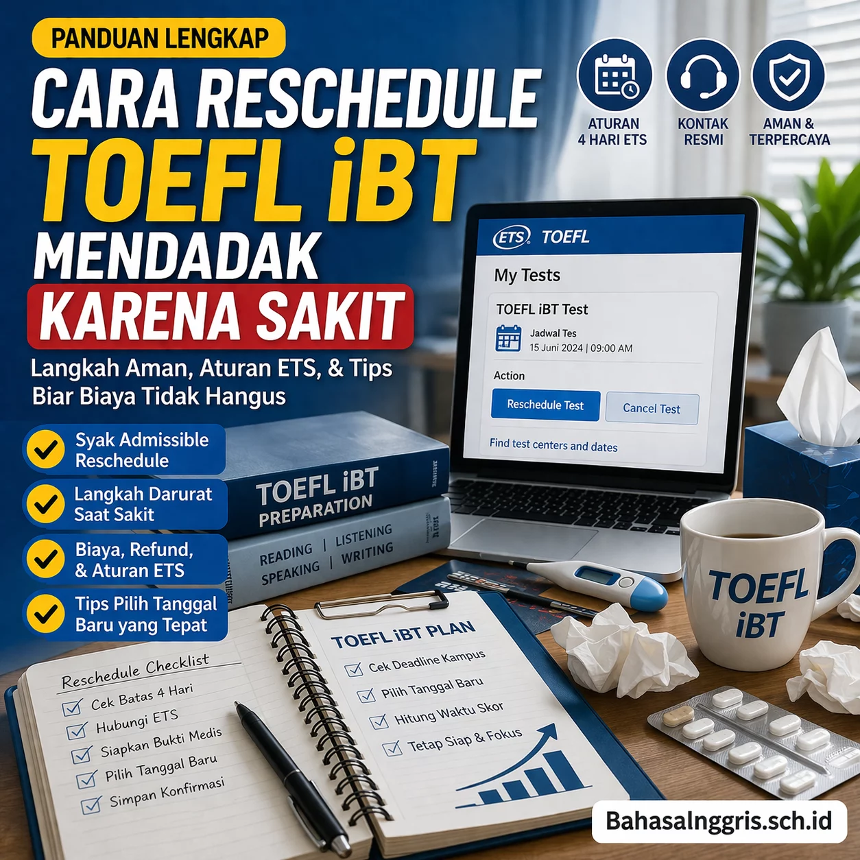 Cara Reschedule TOEFL iBT Mendadak Karena Sakit Cara Reschedule TOEFL iBT Mendadak Karena Sakit - Bahasa Inggris Center (BIC)