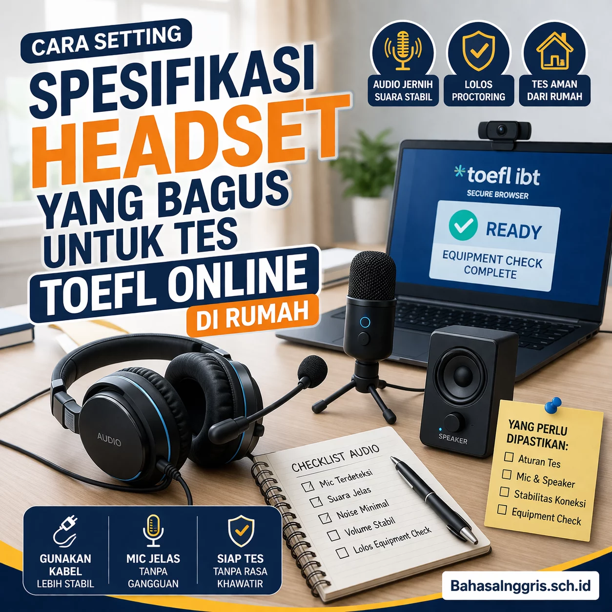 Setting Headset untuk Tes TOEFL Online di Rumah Setting Headset untuk Tes TOEFL Online di Rumah - Bahasa Inggris Center (BIC)