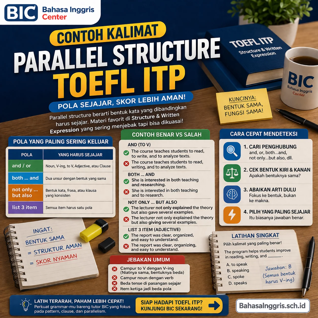 Contoh Parallel Structure TOEFL ITP untuk Pemula Contoh Parallel Structure TOEFL ITP untuk Pemula - Bahasa Inggris Center (BIC)