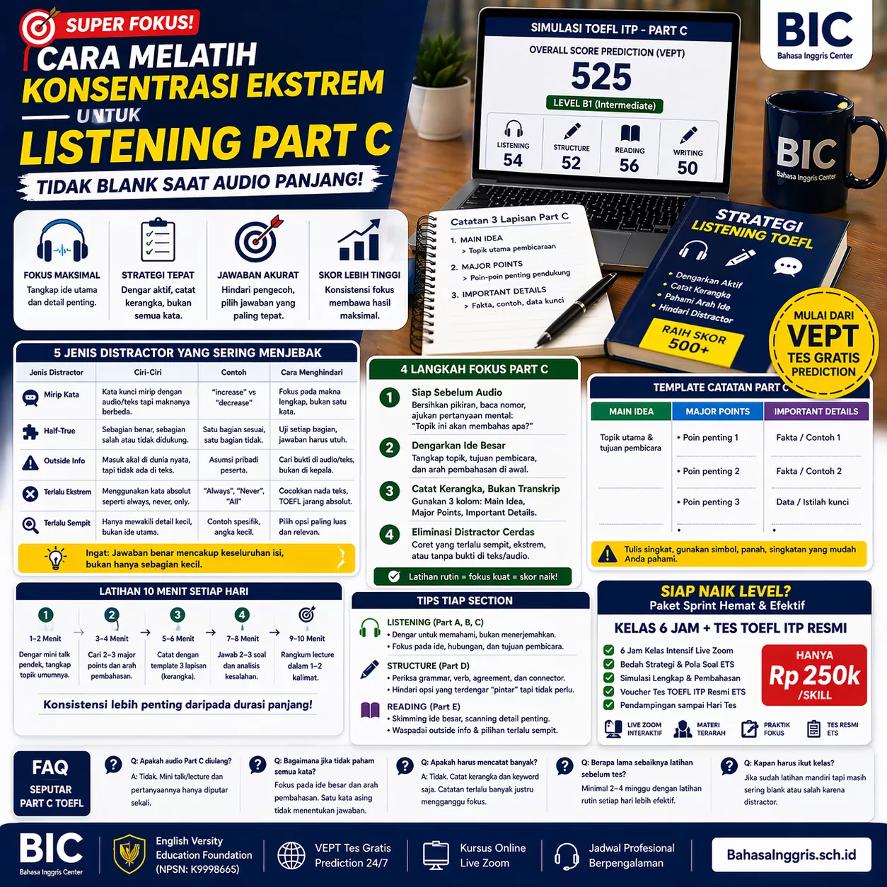 Cara Super Fokus di Listening Part C TOEFL Cara Super Fokus di Listening Part C TOEFL - Bahasa Inggris Center (BIC)