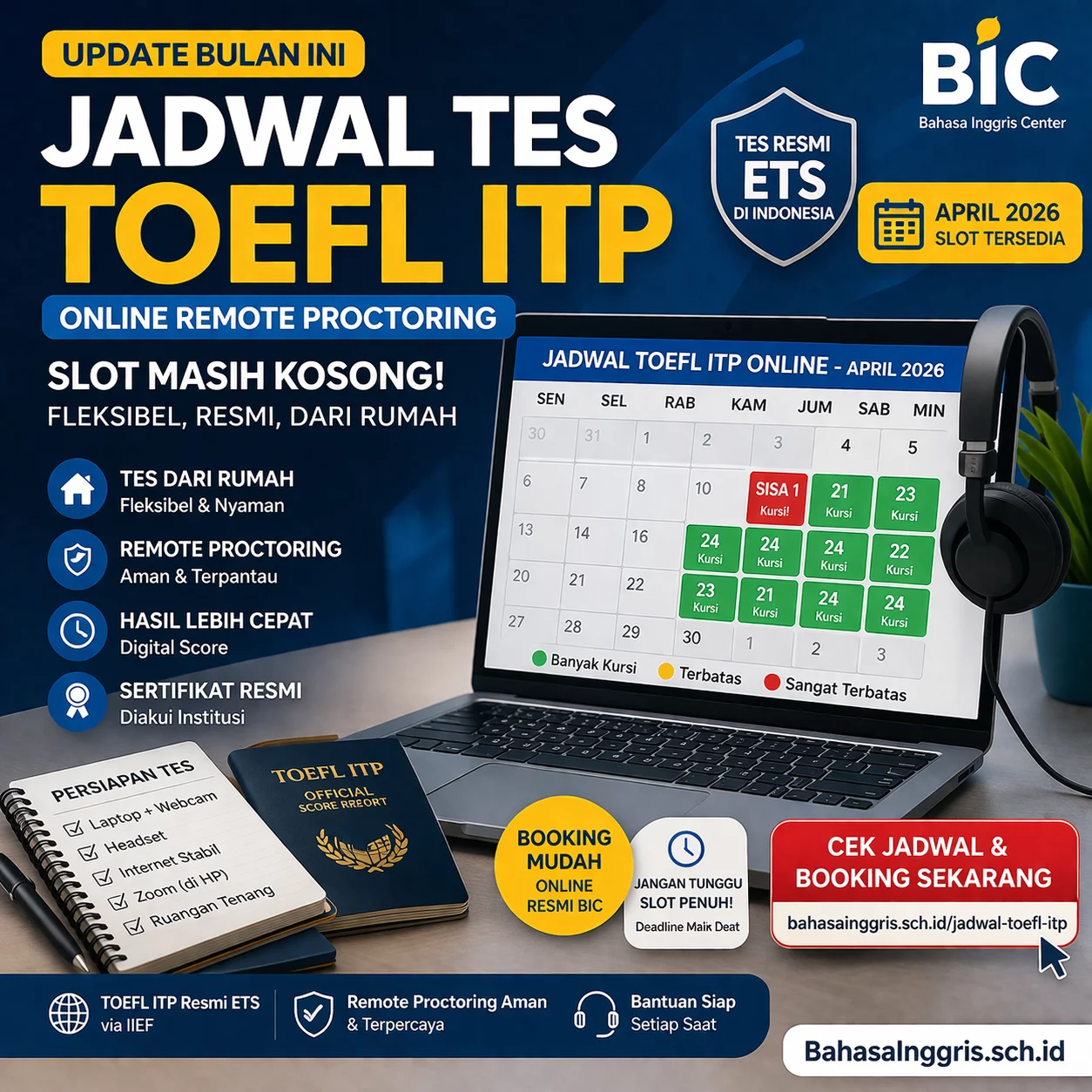 Jadwal TOEFL ITP Online Remote Proctoring Bulan Ini Jadwal TOEFL ITP Online Remote Proctoring Bulan Ini - Bahasa Inggris Center (BIC)