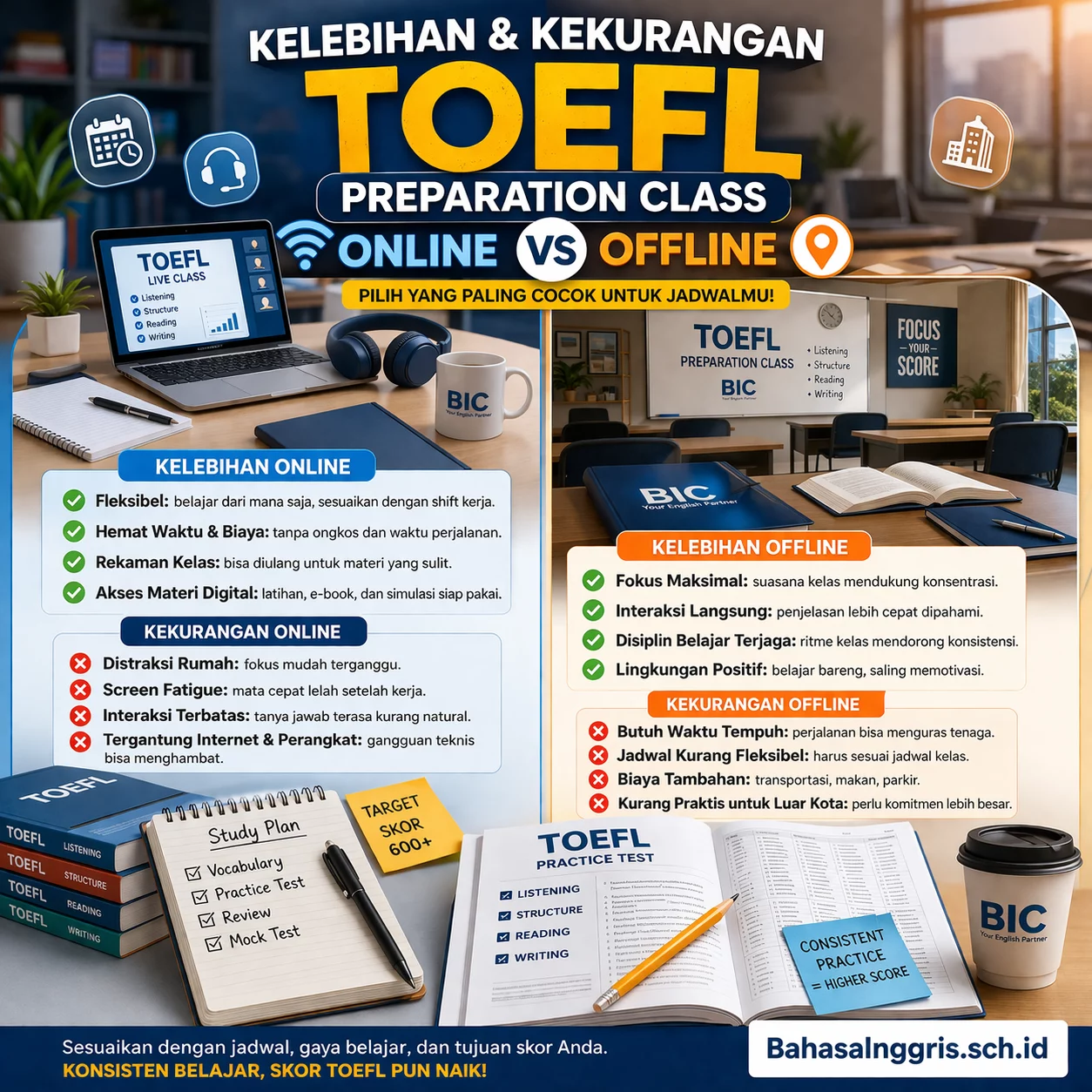 TOEFL Preparation Class Online vs Offline, Mana Lebih Cocok? TOEFL Preparation Class Online vs Offline, Mana Lebih Cocok? - Bahasa Inggris Center (BIC)