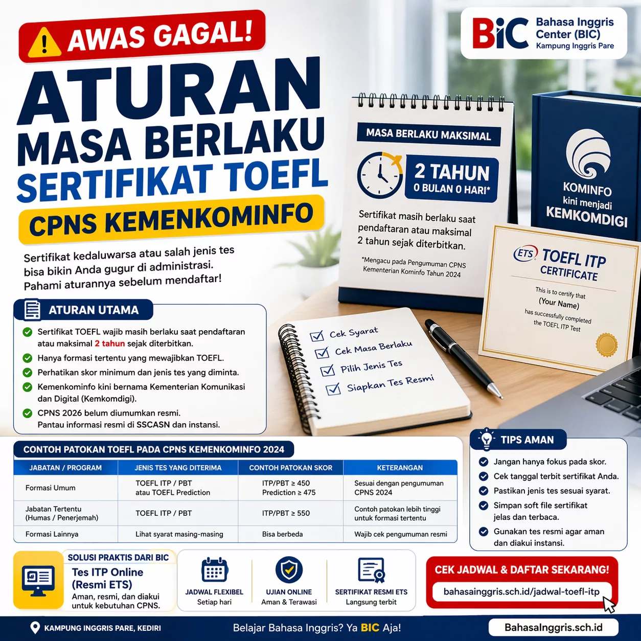 Awas Gagal! Masa Berlaku TOEFL CPNS Awas Gagal! Masa Berlaku TOEFL CPNS - Bahasa Inggris Center (BIC)