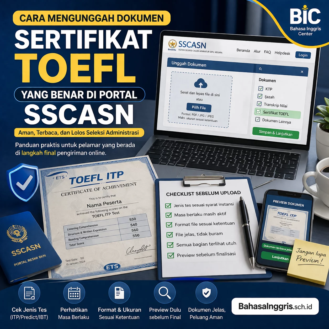 Panduan Upload Dokumen TOEFL di Portal SSCASN Panduan Upload Dokumen TOEFL di Portal SSCASN - Bahasa Inggris Center (BIC)