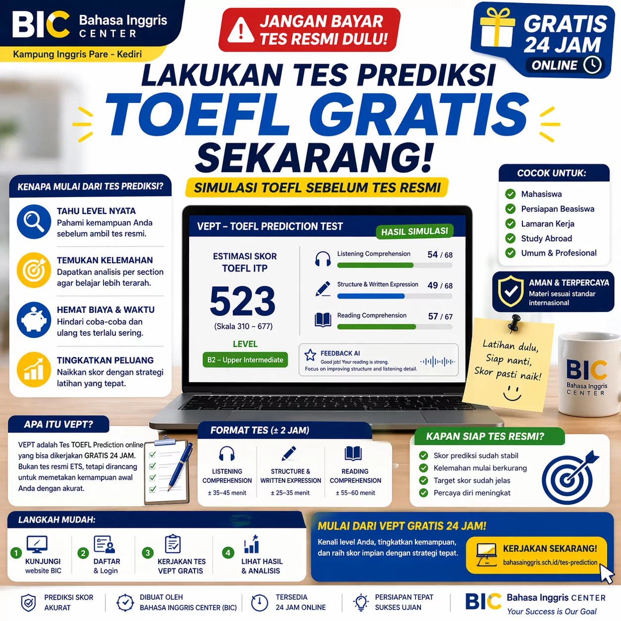 Simulasi TOEFL Sebelum Tes Resmi, Mulai Gratis Simulasi TOEFL Sebelum Tes Resmi, Mulai Gratis - Bahasa Inggris Center (BIC)