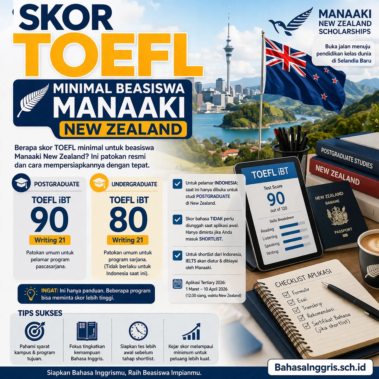 Syarat TOEFL Manaaki New Zealand untuk Pelamar Indonesia Syarat TOEFL Manaaki New Zealand untuk Pelamar Indonesia - Bahasa Inggris Center (BIC)
