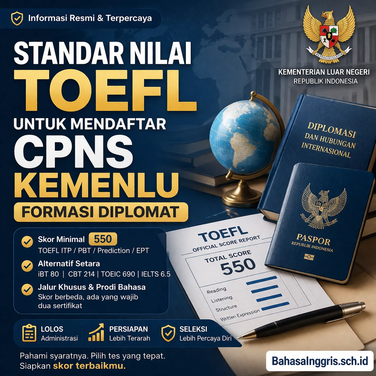 Standar Nilai TOEFL CPNS Kemenlu Formasi Diplomat Standar Nilai TOEFL CPNS Kemenlu Formasi Diplomat - Bahasa Inggris Center (BIC)