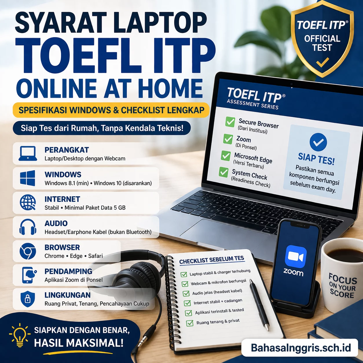 Syarat Laptop TOEFL ITP Online At Home Syarat Laptop TOEFL ITP Online At Home - Bahasa Inggris Center (BIC)
