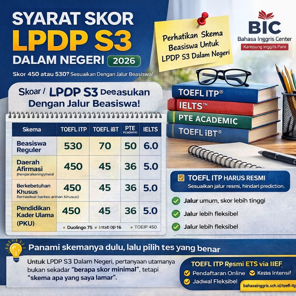 Syarat TOEFL LPDP S3 Dalam Negeri Afirmasi Syarat TOEFL LPDP S3 Dalam Negeri Afirmasi - Bahasa Inggris Center (BIC)