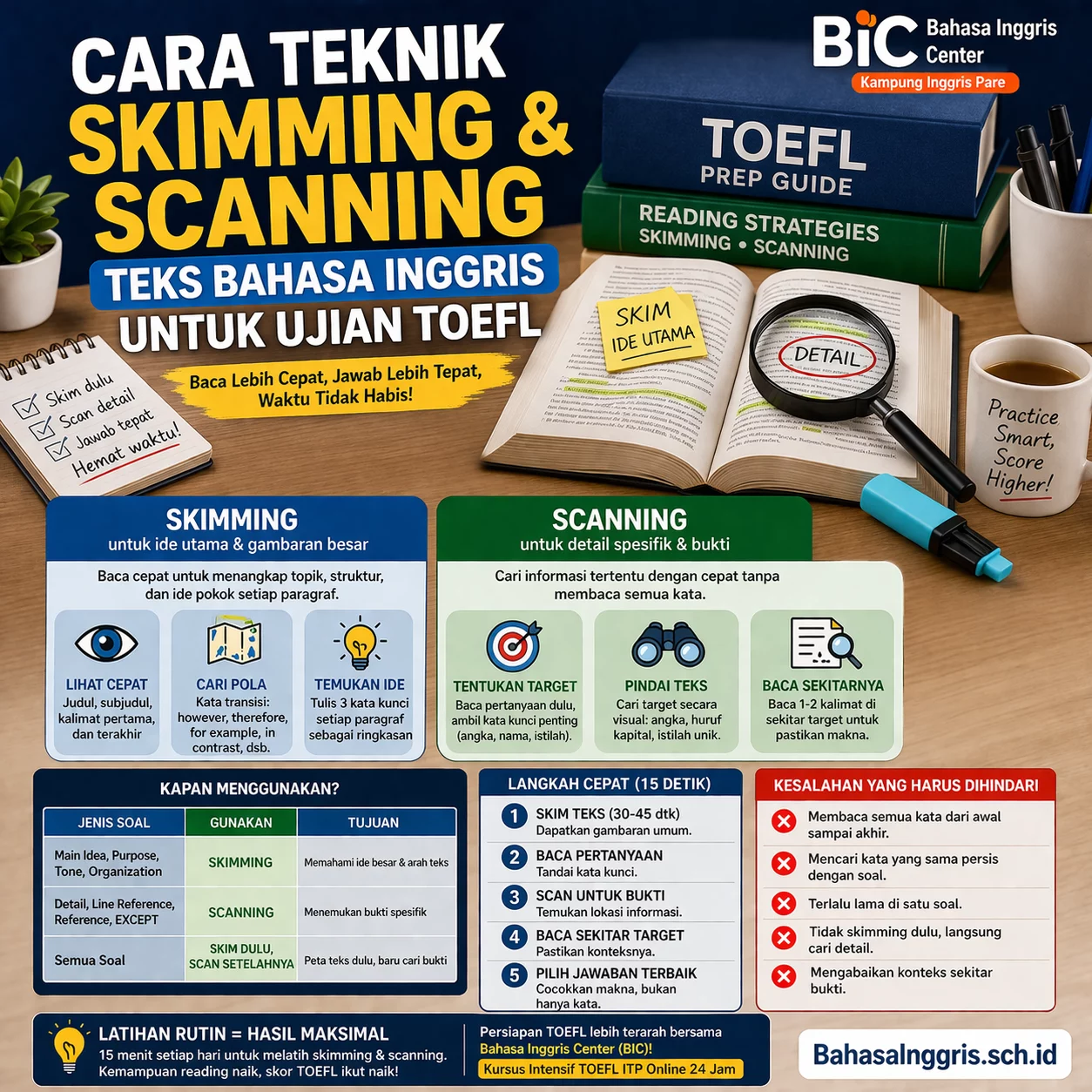Cara Skimming dan Scanning untuk Ujian TOEFL Cara Skimming dan Scanning untuk Ujian TOEFL - Bahasa Inggris Center (BIC)