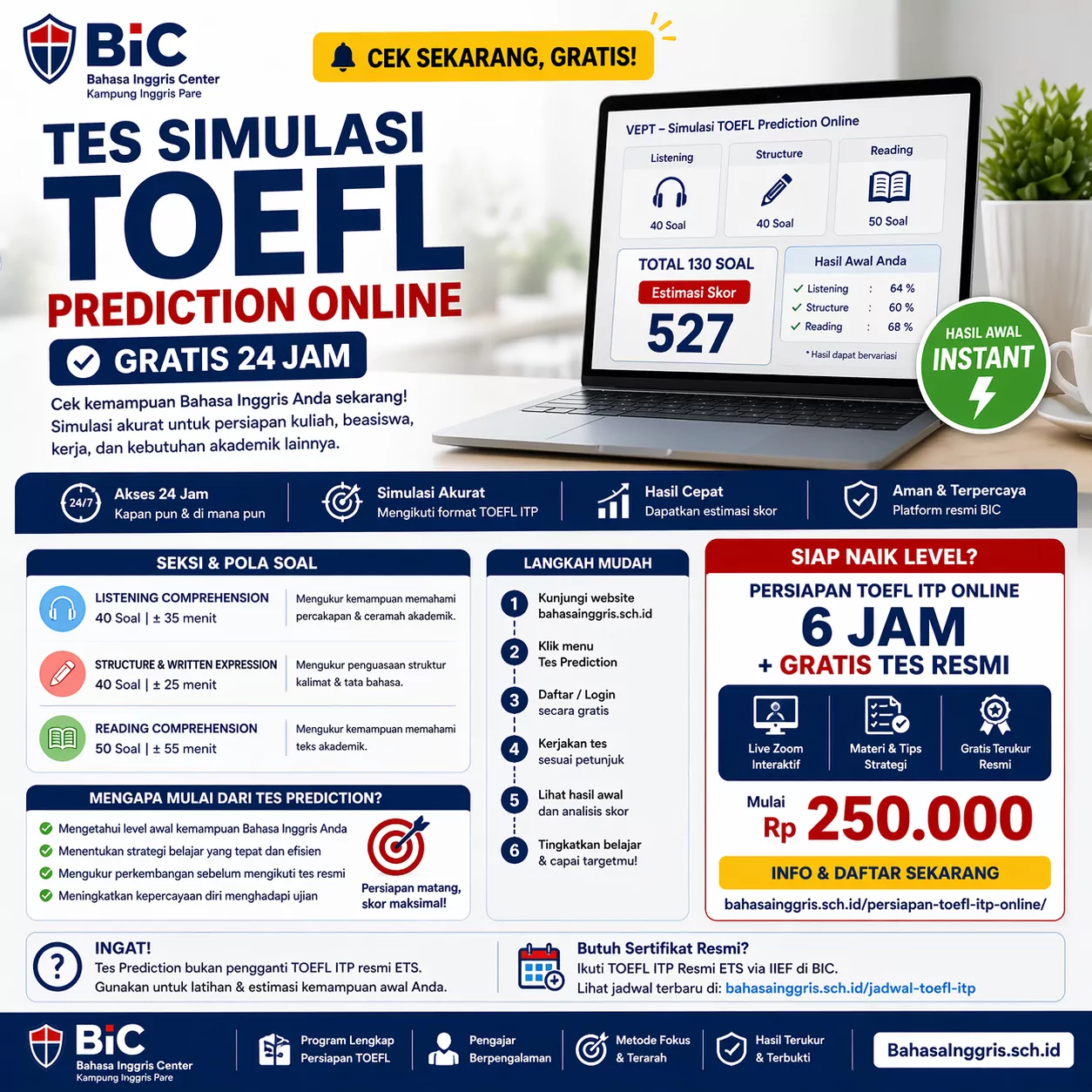 Tes Simulasi TOEFL Prediction Online Gratis Tes Simulasi TOEFL Prediction Online Gratis - Bahasa Inggris Center (BIC)
