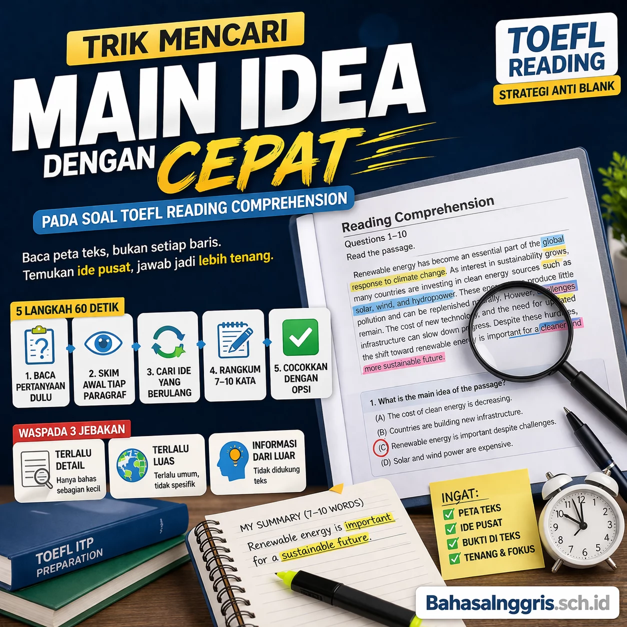 Trik Cari Main Idea TOEFL Reading dengan Cepat Trik Cari Main Idea TOEFL Reading dengan Cepat - Bahasa Inggris Center (BIC)