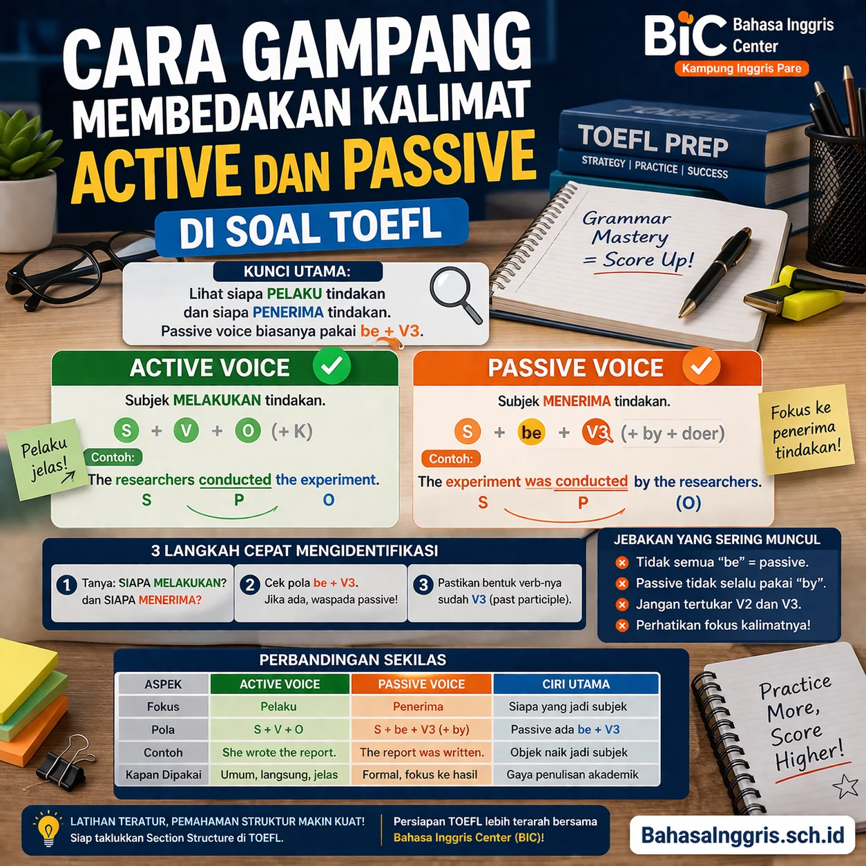Trik Cepat Active dan Passive Voice TOEFL Trik Cepat Active dan Passive Voice TOEFL - Bahasa Inggris Center (BIC)