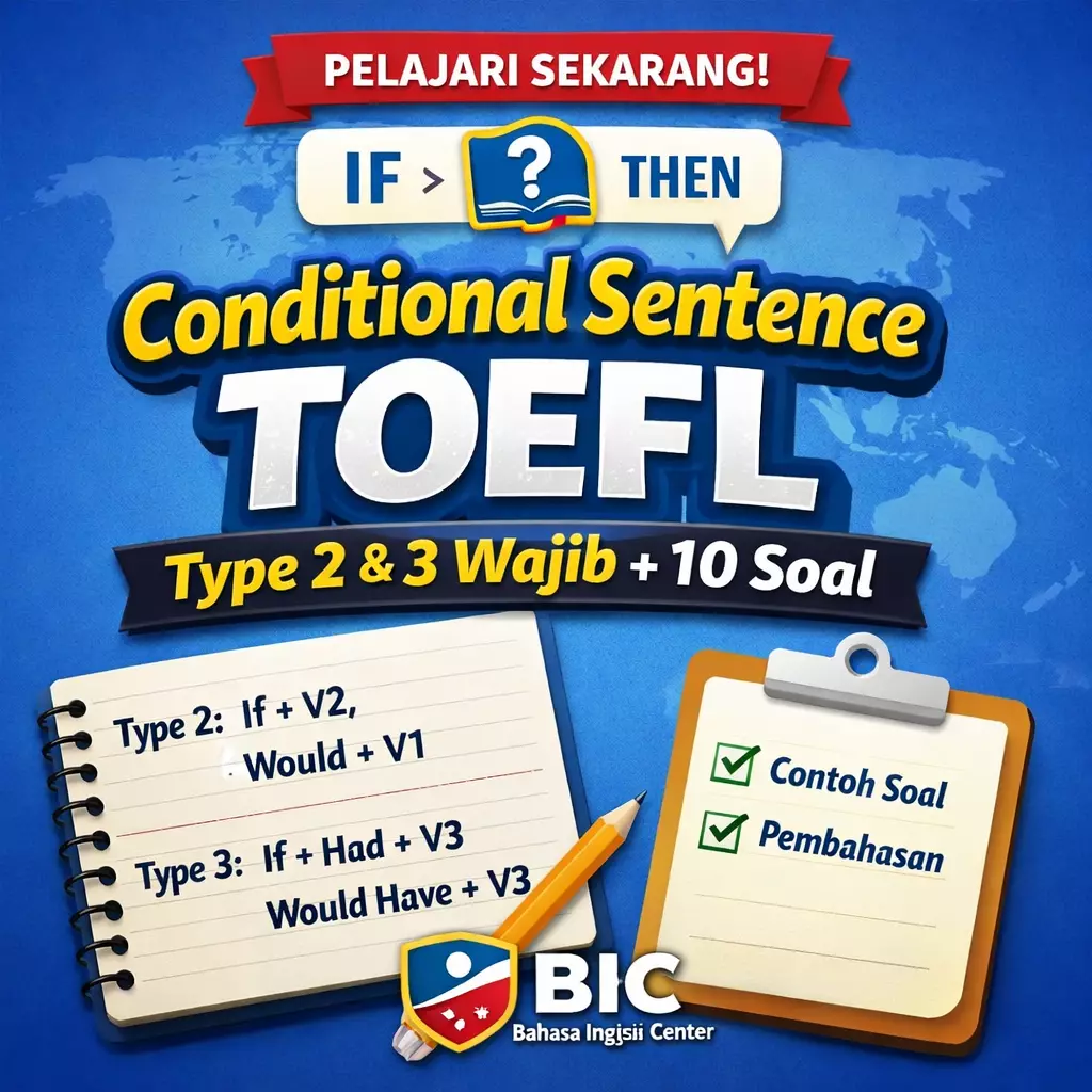 Conditional Sentence TOEFL Type 2 & 3 Wajib + 10 Soal - Bahasa Inggris Center (BIC)