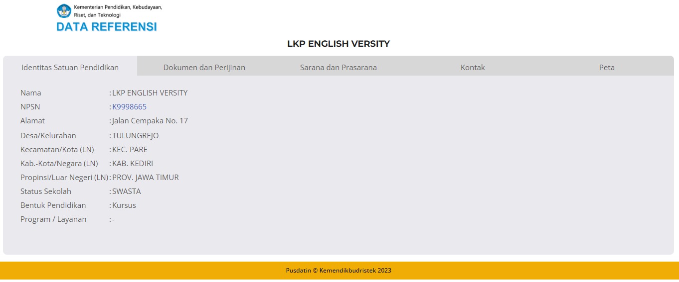 Data Referensi Kemendikbud English Versity