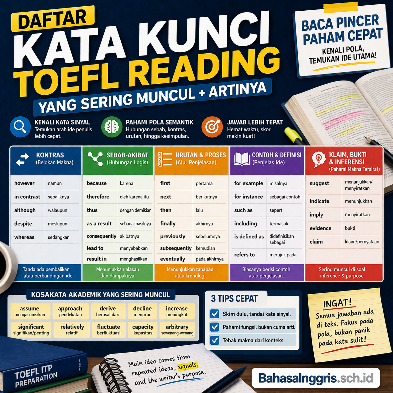 Daftar Kata Kunci TOEFL Reading dan Artinya - BIC