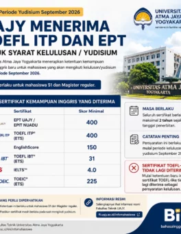 TOEFL ITP atau EPT untuk Yudisium UAJY September 2026 - Bahasa Inggris Center (BIC)